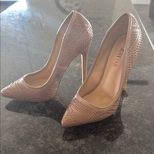 JustFab Tan Studded High Heels